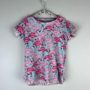 Ruffle Butts Boutique Blue Pink Flamingo Swim Sun Shirt Top Size 5 Beach